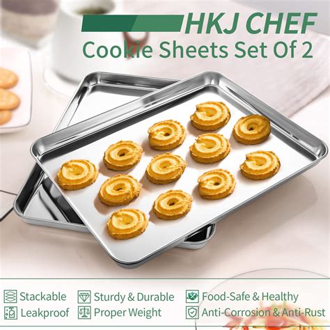 Baking Sheets Set of 2, HKJ Chef Cookie Sheets 2 Pieces Stainless Steel ...