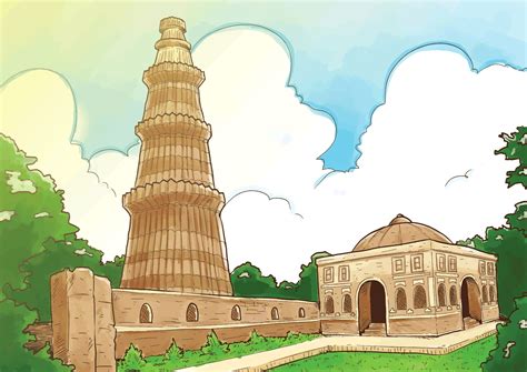 Qutub Minar Sketch For Kids Minar E Pakistan Coloring Page For Kids