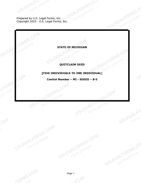 Michigan Quitclaim Deed for Five Individuals to One Individual | US ...