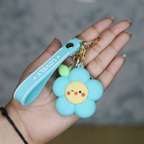 Blue Flower Cartoon style keychain with band — Wonderland Garden Arts ...