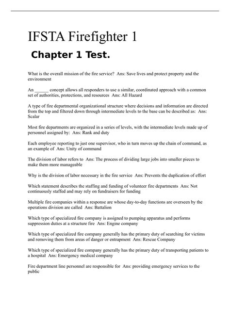IFSTA Firefighter 1 Chapter 1 Test. /Grade A+ answers - IFSTA ...