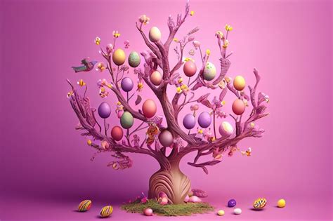 Illustration of easter colorful eggs on blooming tree ai | Premium AI ...