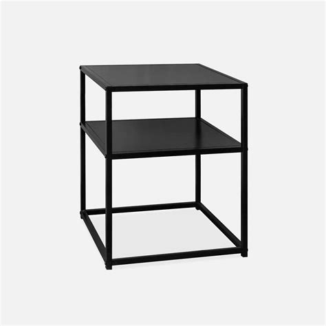 Black metal bedside table with shelf, Black