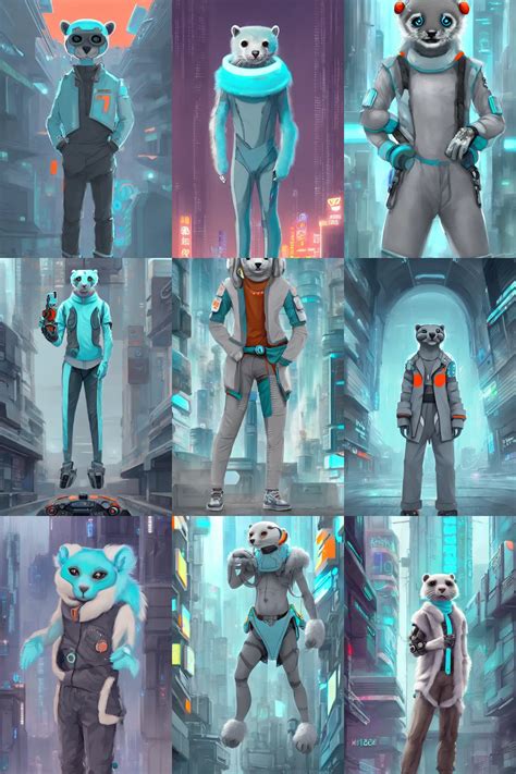 a cute male gray turquoise white orange otter fursona | Stable Diffusion