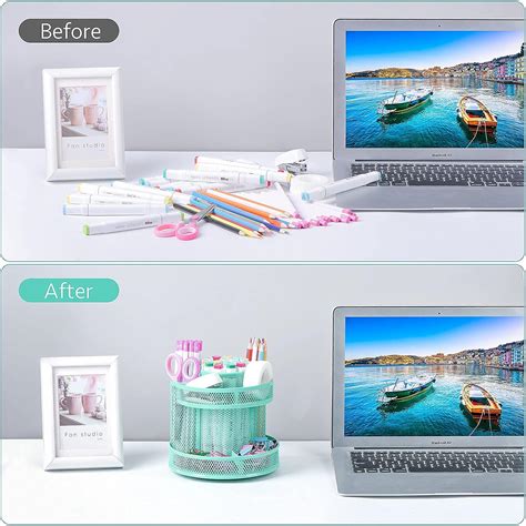Buy Cute Rotate Desk Organizer, Kawaii Mesh Desk Accessories Pen Holder ...