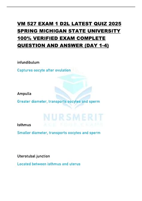 VM 527 EXAM 1 D2L LATEST QUIZ 2025 SPRING MICHIGAN STATE UNIVERSITY 100 ...