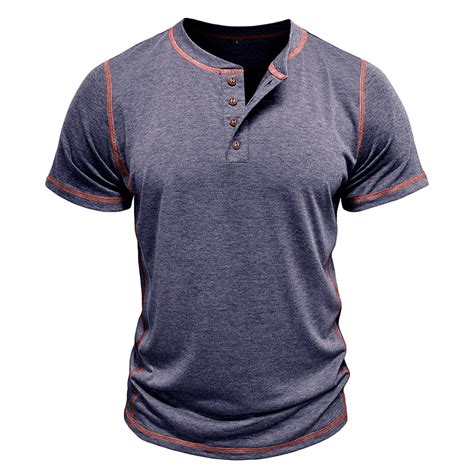 CHEEREAM Mens Short Sleeve Henley Shirts Casual Classic Cotton T-Shirts ...