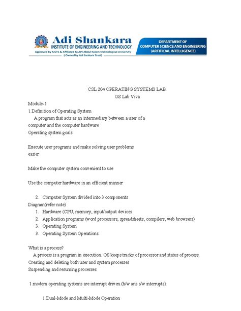 CSL 204 - Operating Systems Lab Viva: Comprehensive Study Notes - Studocu