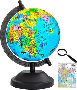Savy 5 IN Globe+50mm Magnifying Glass+India Map Chart Black Metal Base ...