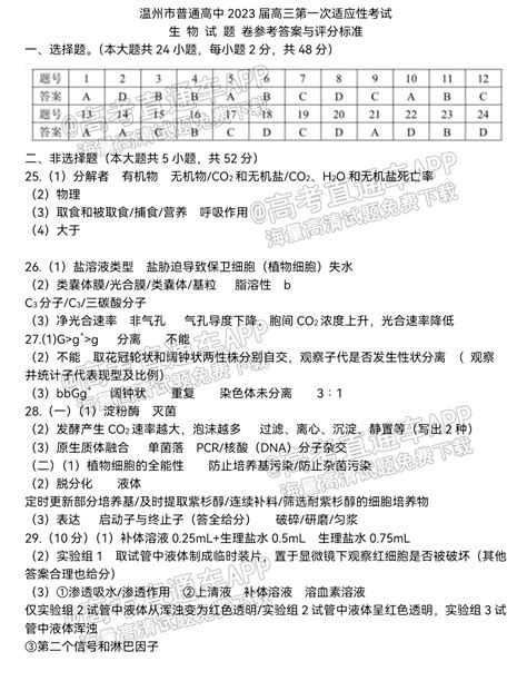 2023温州一模语文试卷及答案汇总-高考100