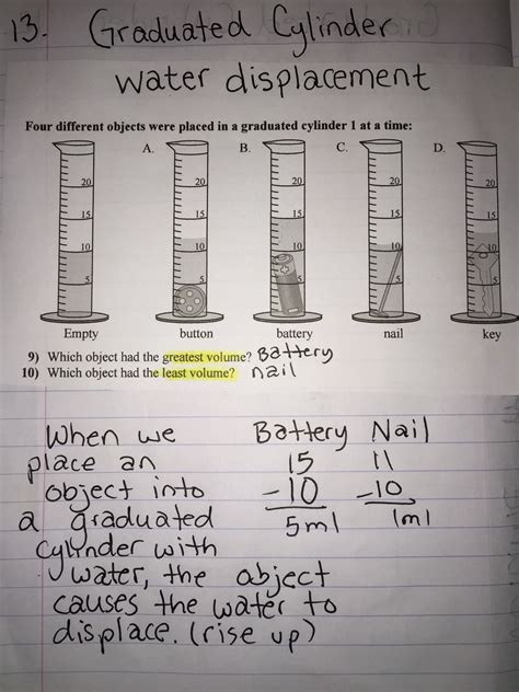 Water Displacement Worksheet