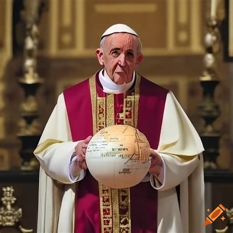 Artistic portrayal of pope francis holding the globe