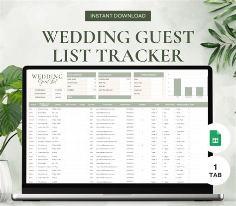 Wedding Guest List Tracker | Google Sheets Template (digital Download) - Etsy | Wedding guest ...