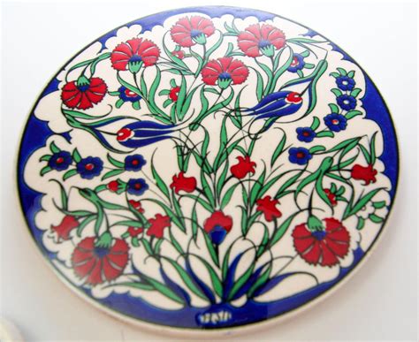 Turkish Iznik Style Ceramic Tiles Set of 3 For Sale at 1stDibs