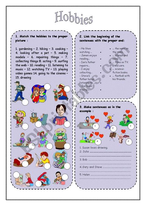 Hobbies Worksheet 的图像结果