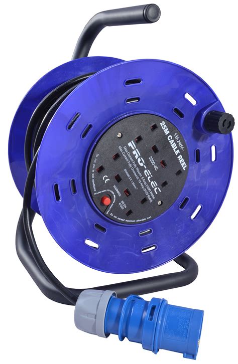 25m Extension Cable Reel 240V with 16 AMP Plug Input to 4 Gang UK Mains ...