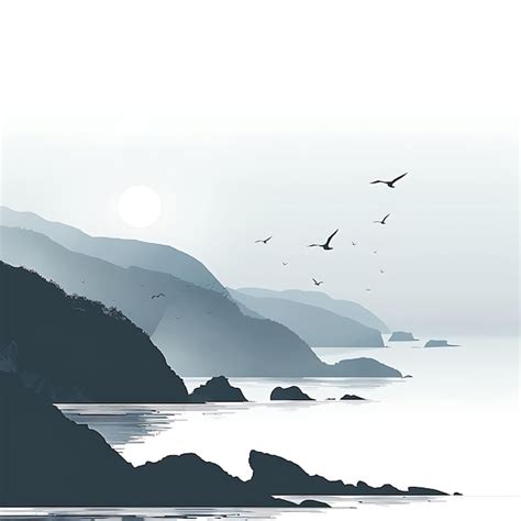 A flock of birds flying over the ocean and the sun is setting | Premium ...