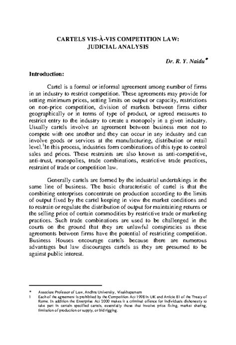 Cartelisation nalsar - CARTELS VIS-À-VIS COMPETITION LAW: JUDICIAL ...