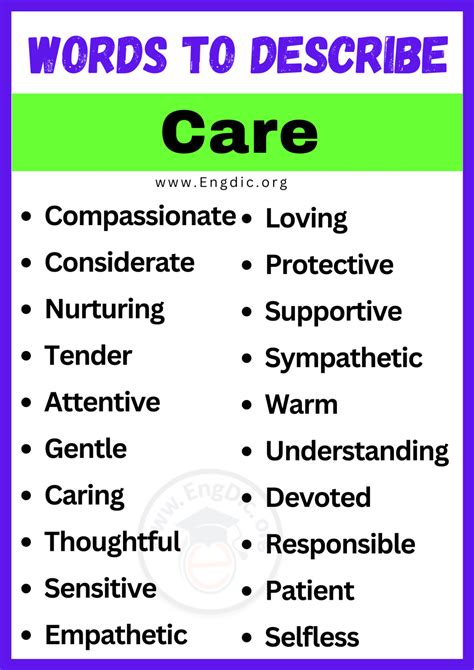 20+ Best Words to Describe Care, Adjectives for Care - EngDic