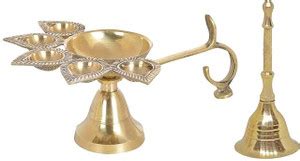 Kavin Pure Brass Panch Deepak Aarti Oil Lamp for Pooja Mandir Arti Diya ...