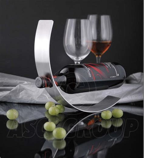 CURVED METAL Wine Bottle Holder Floating Contempory Art Rocking Wine ...
