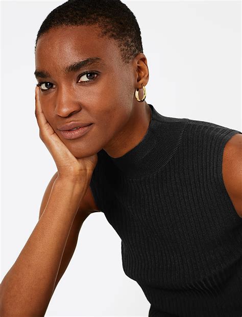 Buy Ribbed Knit High Neck Sleeveless Top at Marks & Spencer