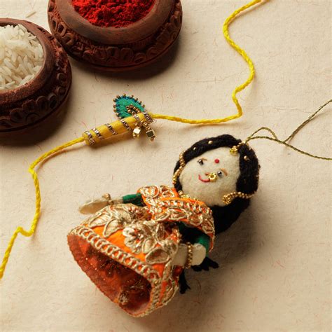Buy Radha Morpankh - Hand Embroidered & Felt Work Rakhi & Lumba Set 15 ...