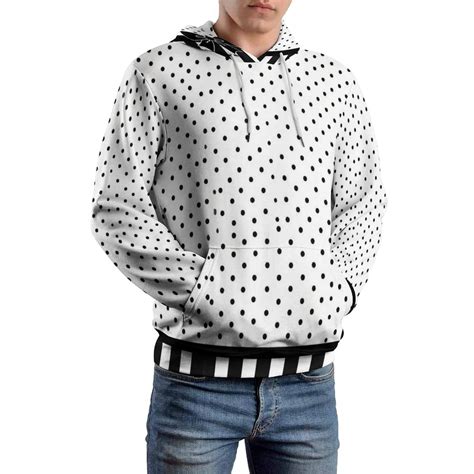 Black Polka Dots And Stripes Oversized Hoodies For Men Teen Pullover ...
