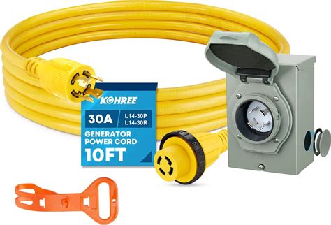 Amazon.com: Kohree 30 Amp Generator Cord and Pre-drilled Power Inlet Box, 10FT 4 Prong NEMA L14 ...