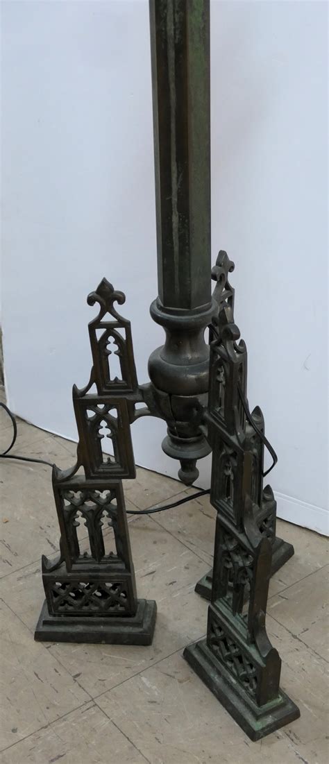 Lot Detail - Heavy Bronze Gothic Style Floor Lamp - Pleated Off White ...
