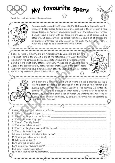 Sports Worksheet Reading 的图像结果
