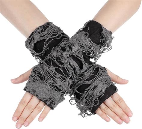 Kawn Punk Fingerless Gloves for Women & Girls | Gothic Ripped Arm ...