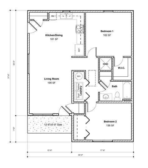 2 Bedroom 1 Bath Floor Plan House Plan 1000 Sq. Ft. the Wildflower ...