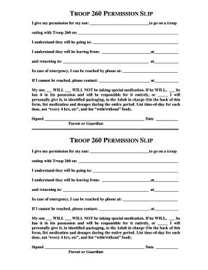 Fillable Online Troop 260 permission slip troop 260 permission slip ...