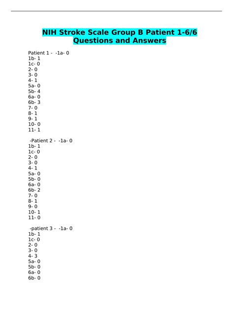 NIH Stroke Scale Group B Patient 1-6/6 Questions and Answers - NIH ...