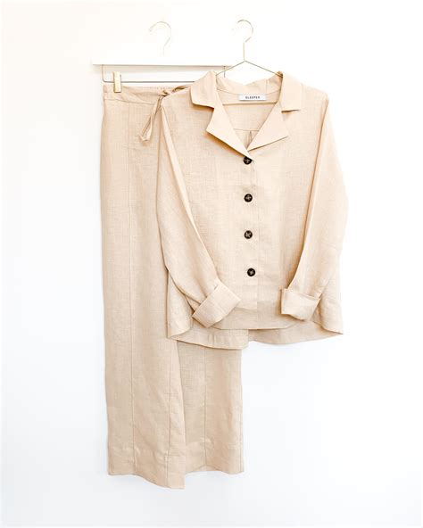 Sleeper Linen Pajama Set with Pants - Beige | Garmentory