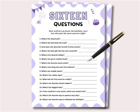 Who Knows the Birthday Girl Best Sweet 16 Games, 16th Birthday Games ...