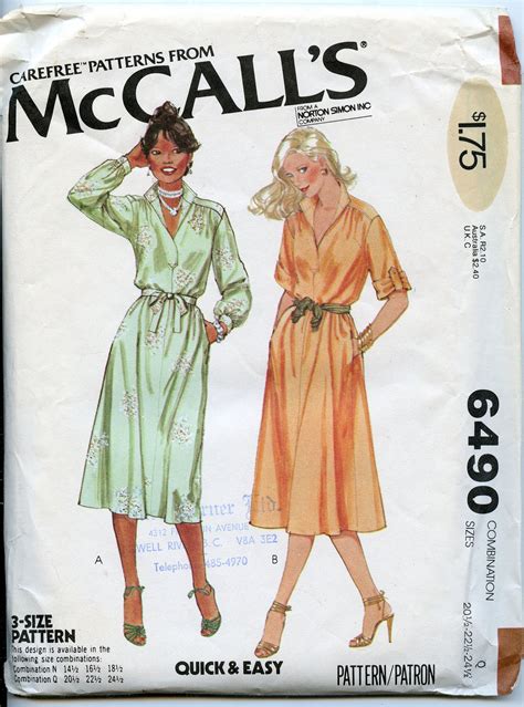 70s Womens Shirt-dress Sewing Patterns Shirtdress Pattern, Collared ...