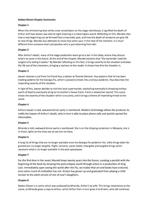 Chapter Summaries Station Eleven - Caulfield GS - Studocu