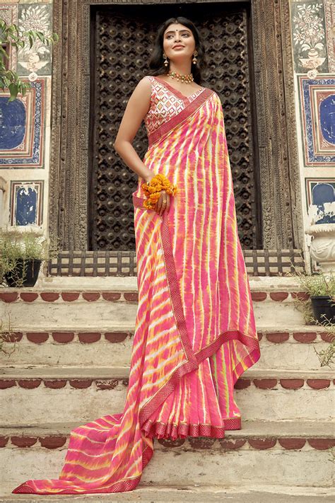 Buy Punch Pink Georgette Saree 34625 Online | Karagiri
