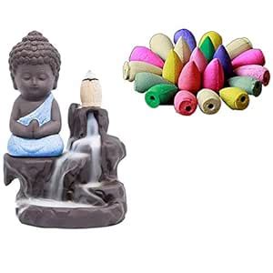 BG Bazzar Gali Ceramic Buddha Smoke Fountain Incense Holder with 20 ...