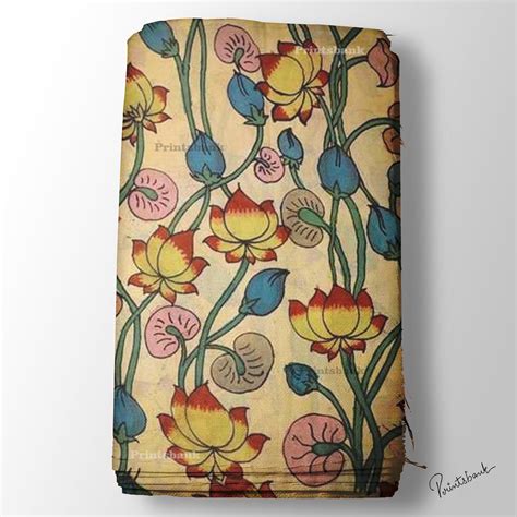Mustard Lotus Pichwai Floral Digital Printed Fabric Material – Printsbank