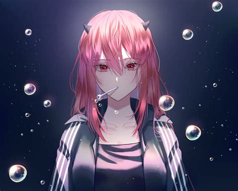 Pink-Haired Anime Girl With Bubbles HD Wallpaper by Pewn.V