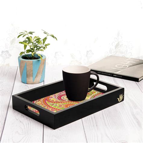 Yellow Paisley Rectangular Serving Tray with Cutout Handles – Brahma Design