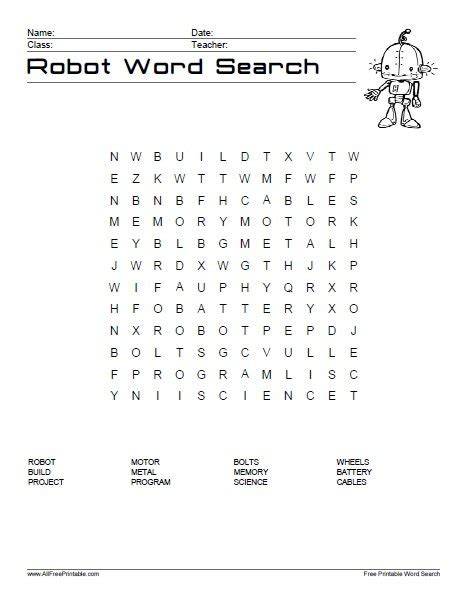 Robot Word Search Printable 的图像结果