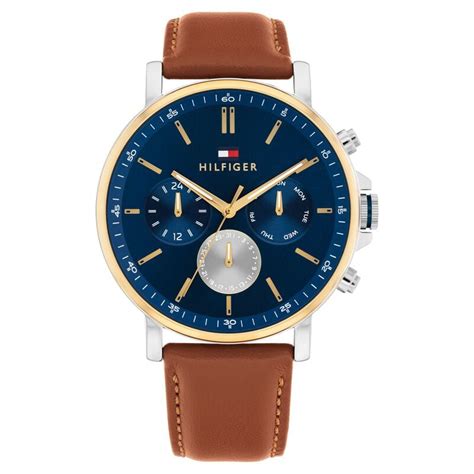 Buy Online Tommy Hilfiger Quartz Multifunction Blue Dial Brown Leather ...