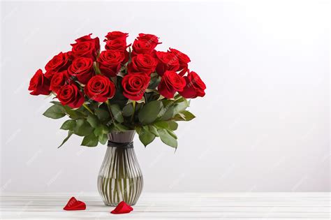 A Dozen Red Roses in a Striped Vase on a White Background on White or ...