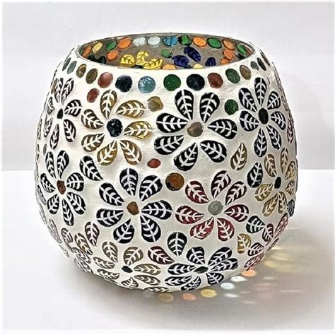 Buy DAZZLUXE Glass Mosaic Tealight Candle Holder for Diwali, Christmas ...