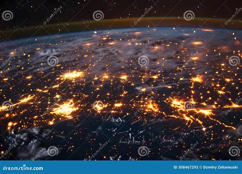 Earth Illuminated by City Lights from Space Stock Illustration - Illustration of environment ...