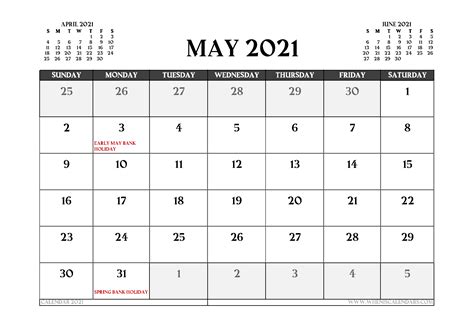 May 2021 Calendar